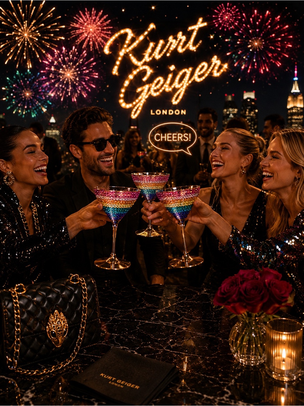 Kurt Geiger Rainbow Sequin Crystal Coupe Glasses - Multicolor